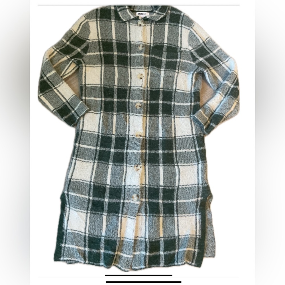 William Rast Super soft Plaid Button Down Duster in Forest and Cream